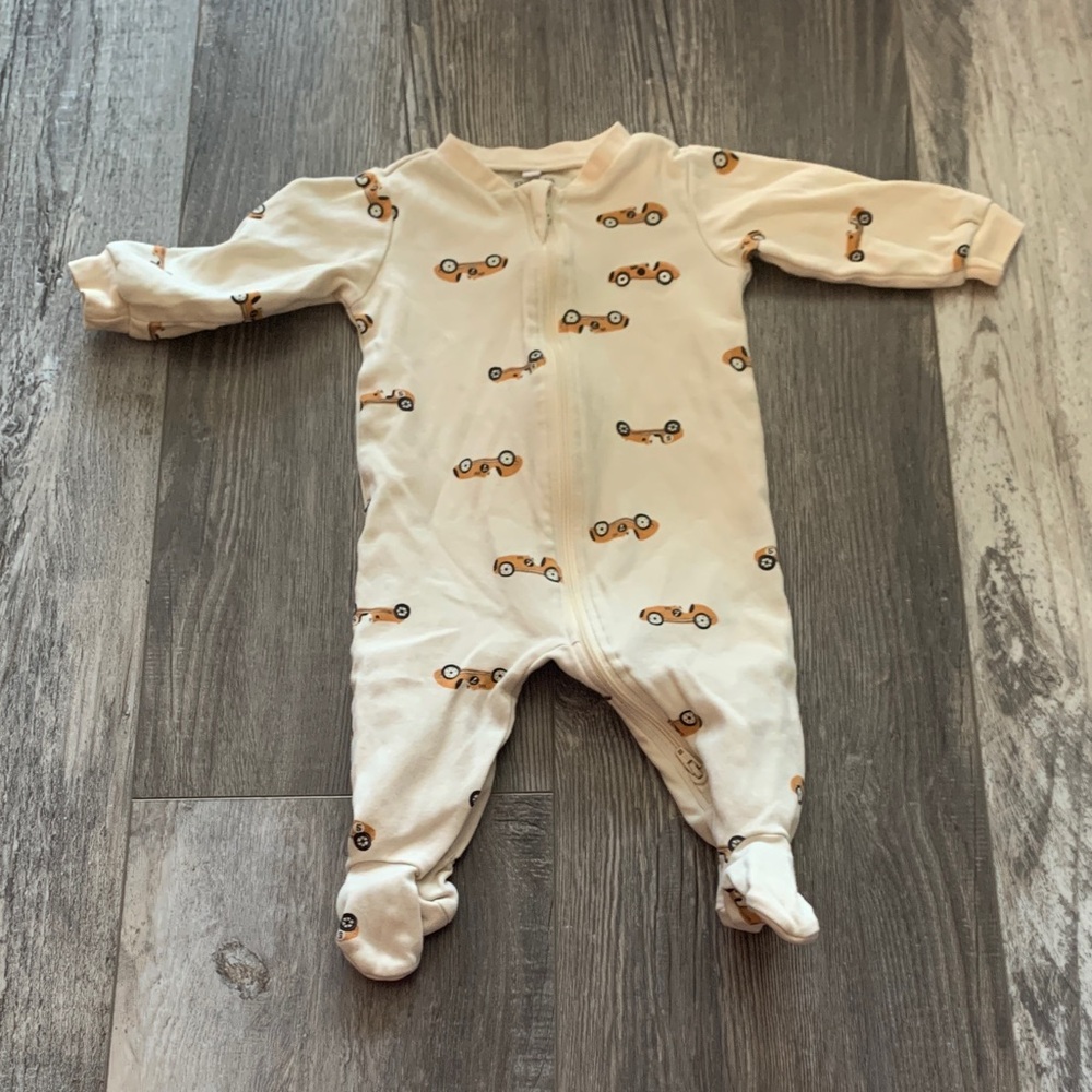 4/$25 Pekkle One-Piece Pajamas in Cream with Car